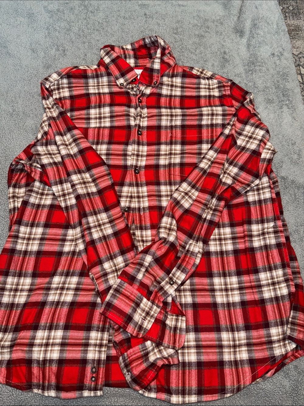 Goodfellow & Co Red Plaid Flannel Button-Up Shirt Size L